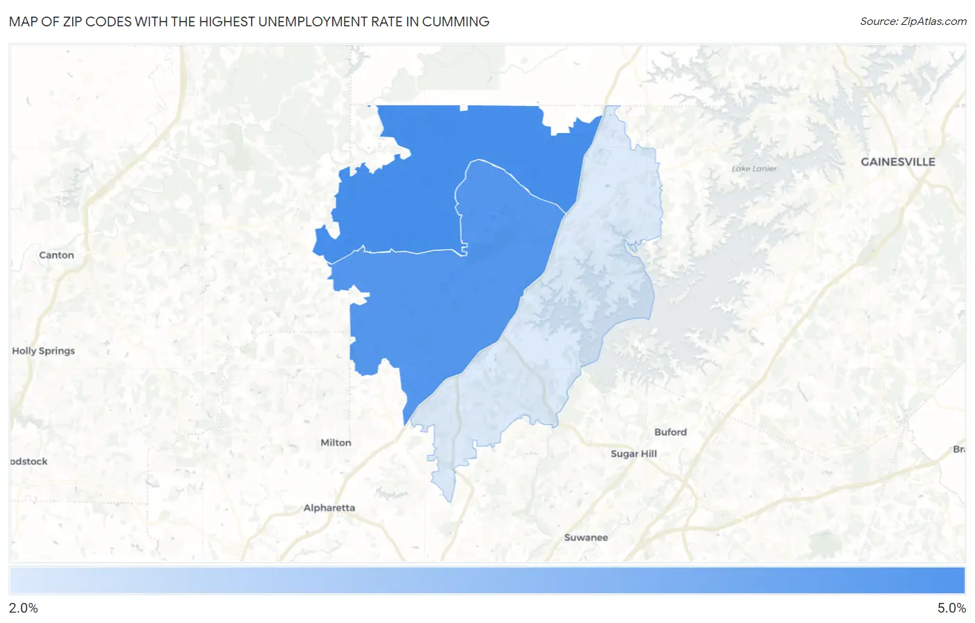 Zip Codes with the Highest Unemployment Rate in Cumming Map