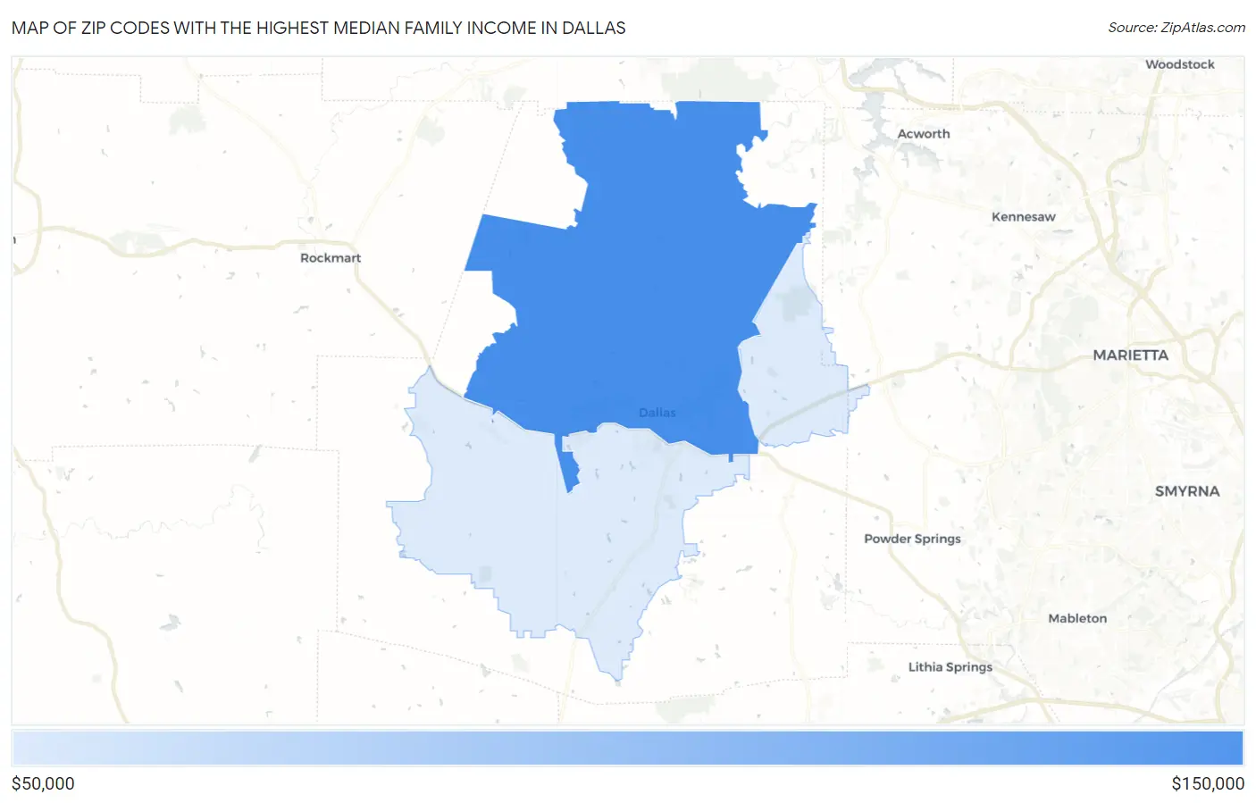 Zip Codes with the Highest Median Family Income in Dallas Map