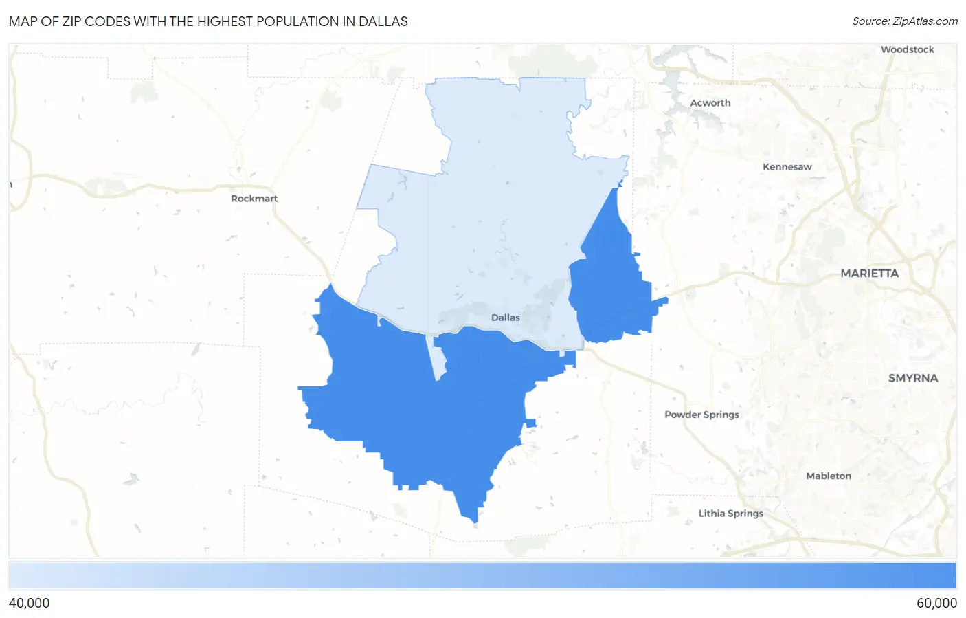 Zip Codes with the Highest Population in Dallas Map