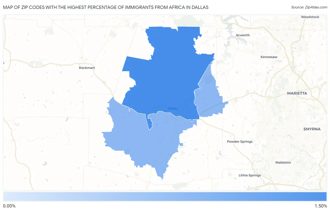Zip Codes with the Highest Percentage of Immigrants from Africa in Dallas Map