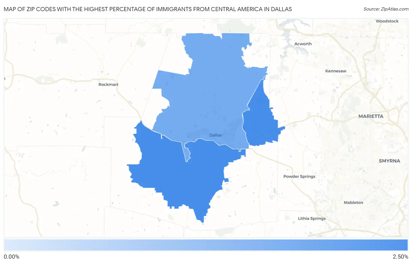Zip Codes with the Highest Percentage of Immigrants from Central America in Dallas Map