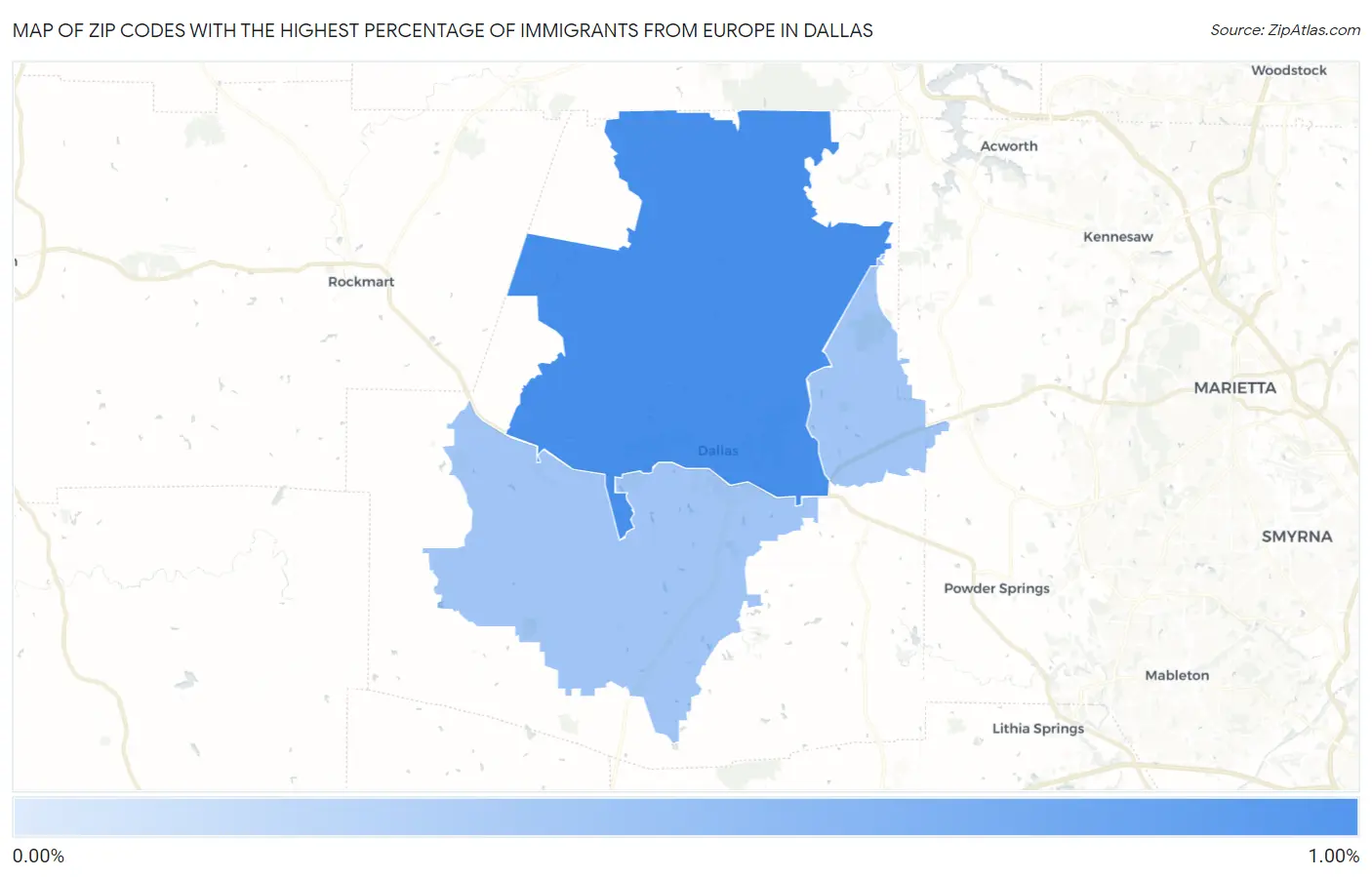Zip Codes with the Highest Percentage of Immigrants from Europe in Dallas Map