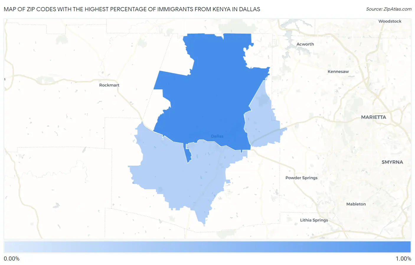 Zip Codes with the Highest Percentage of Immigrants from Kenya in Dallas Map