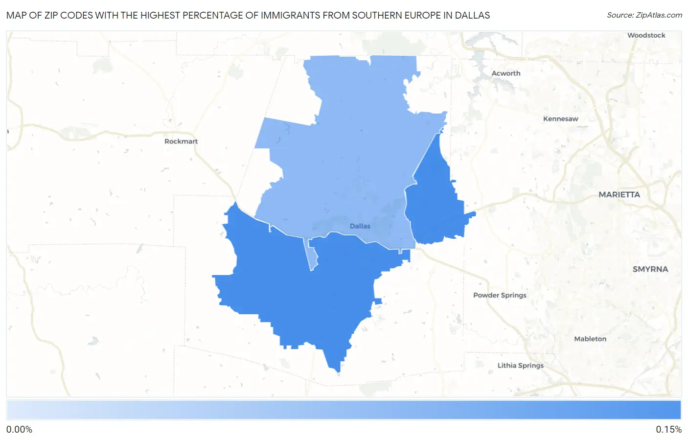Zip Codes with the Highest Percentage of Immigrants from Southern Europe in Dallas Map