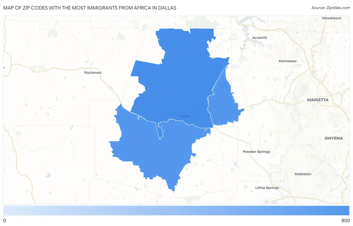 Zip Codes with the Most Immigrants from Africa in Dallas Map