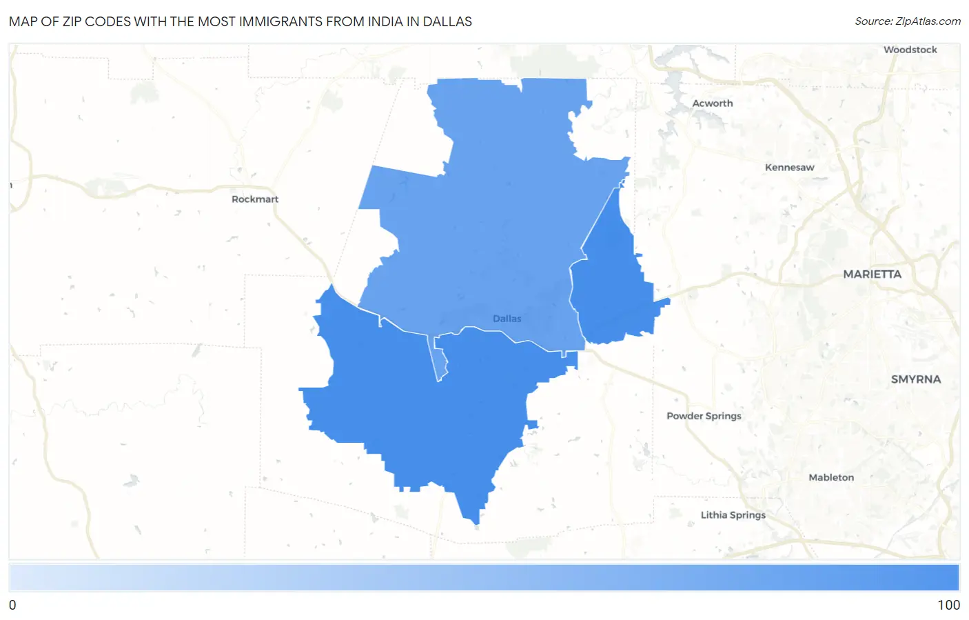 Zip Codes with the Most Immigrants from India in Dallas Map
