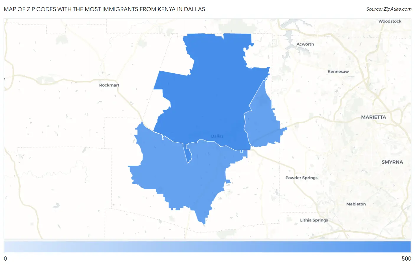 Zip Codes with the Most Immigrants from Kenya in Dallas Map