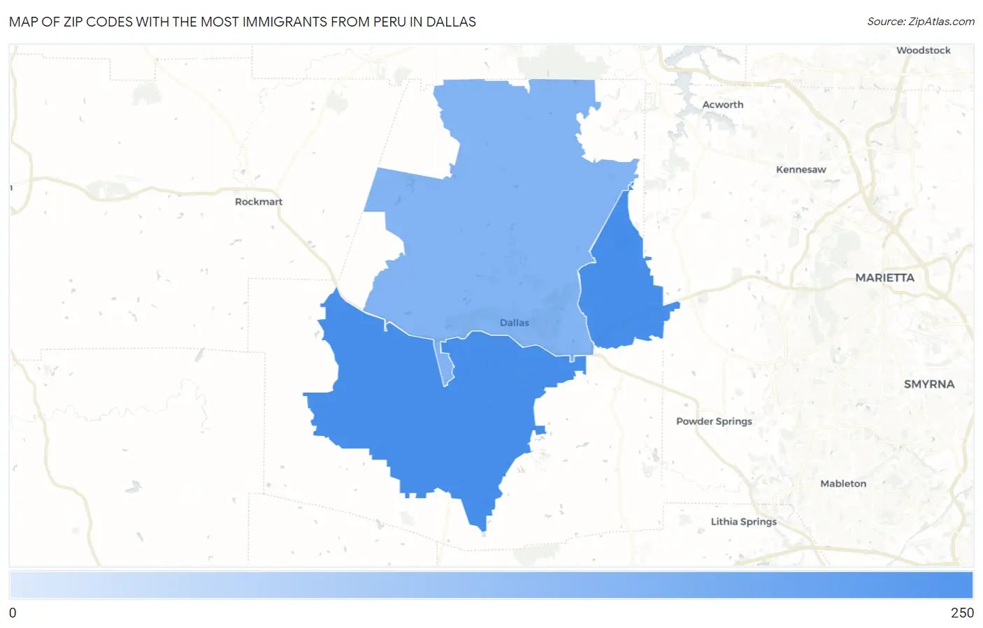 Zip Codes with the Most Immigrants from Peru in Dallas Map