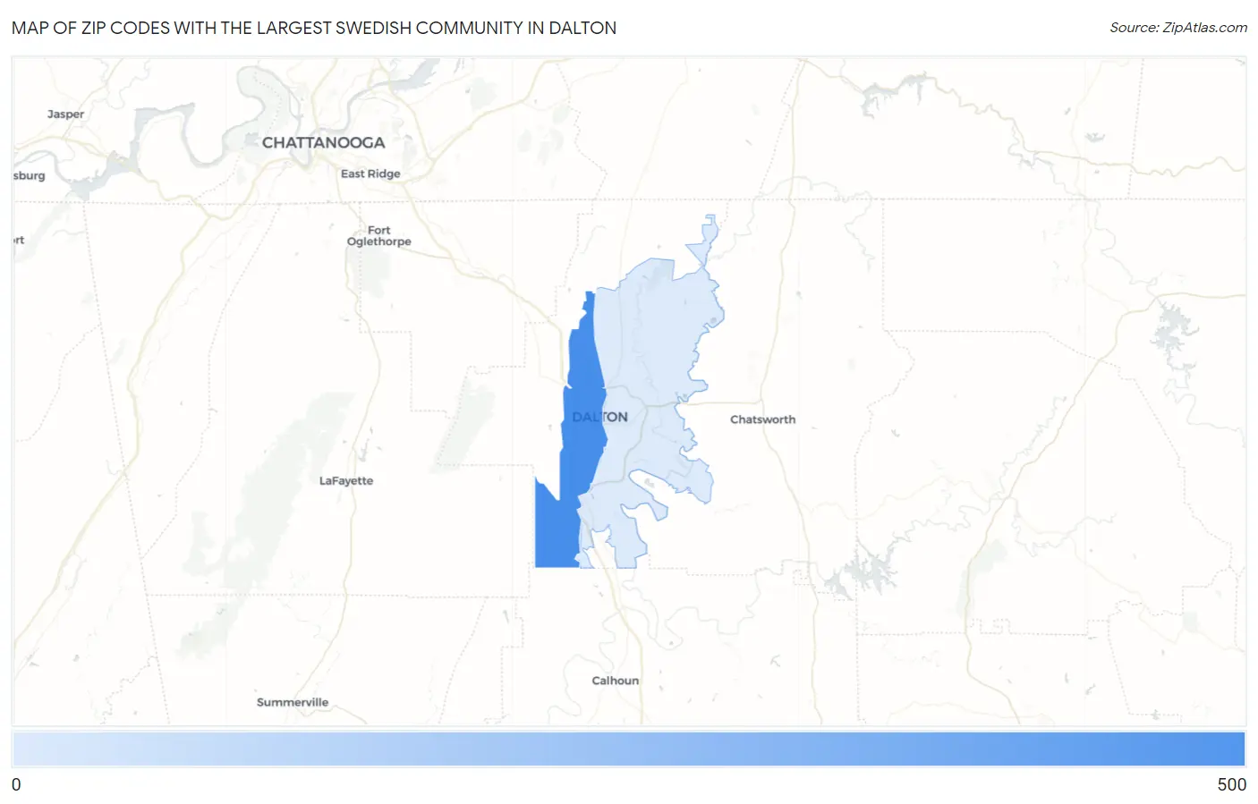 Zip Codes with the Largest Swedish Community in Dalton Map