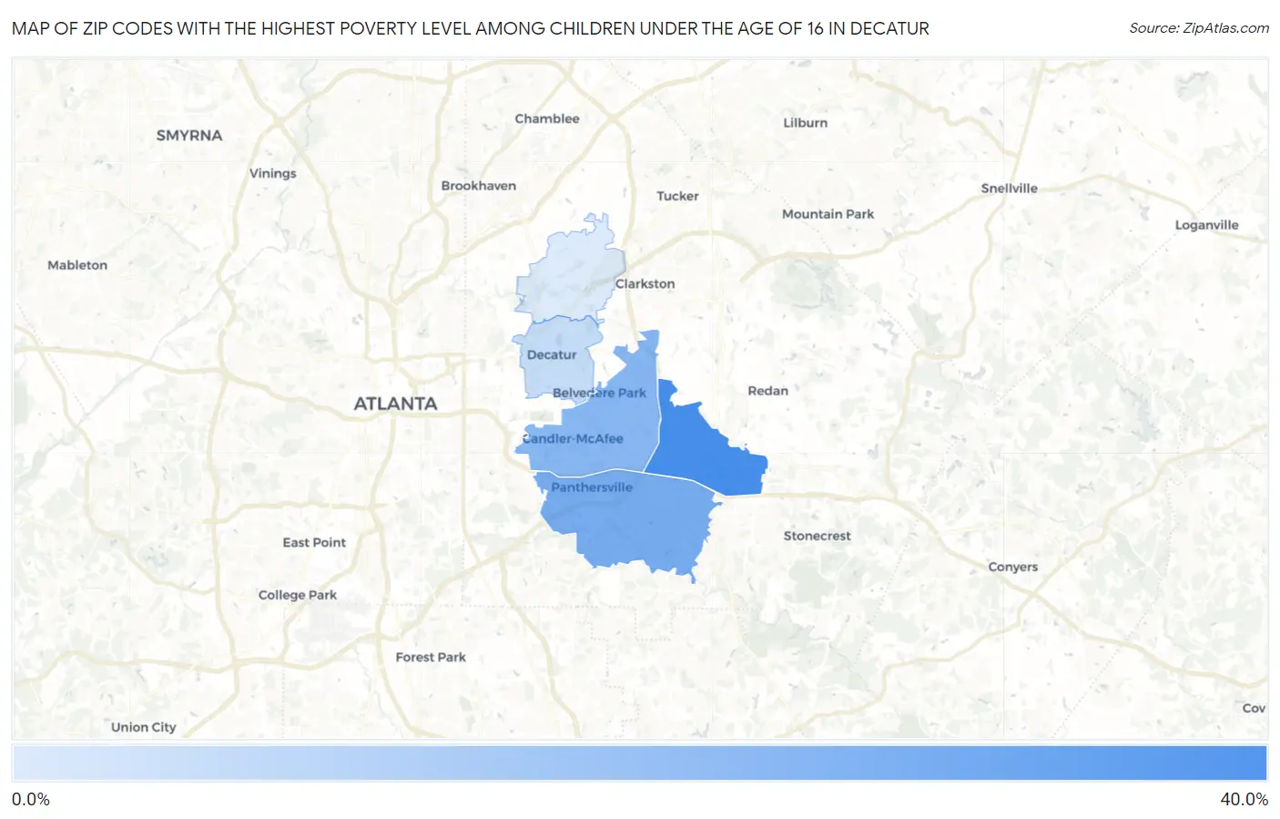 Zip Codes with the Highest Poverty Level Among Children Under the Age of 16 in Decatur Map
