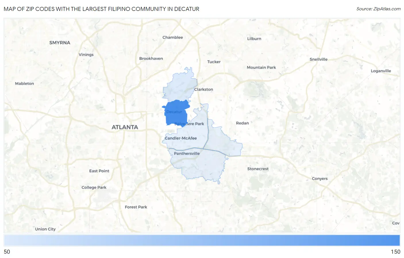 Zip Codes with the Largest Filipino Community in Decatur Map
