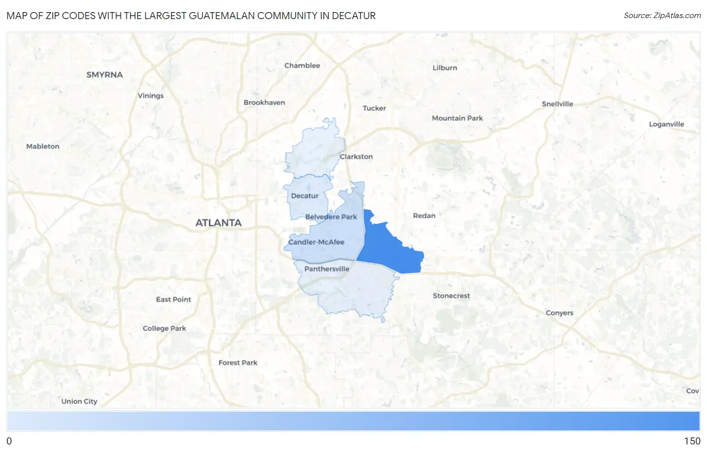 Zip Codes with the Largest Guatemalan Community in Decatur Map