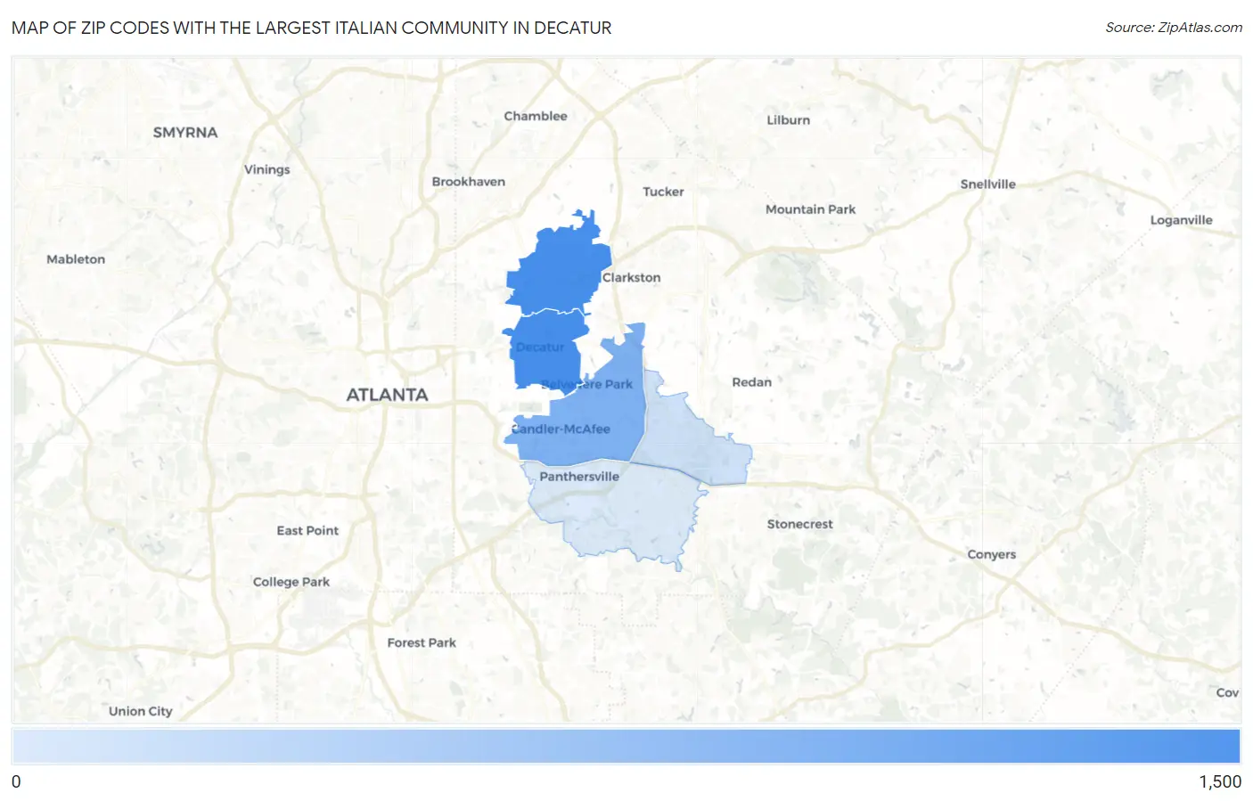 Zip Codes with the Largest Italian Community in Decatur Map