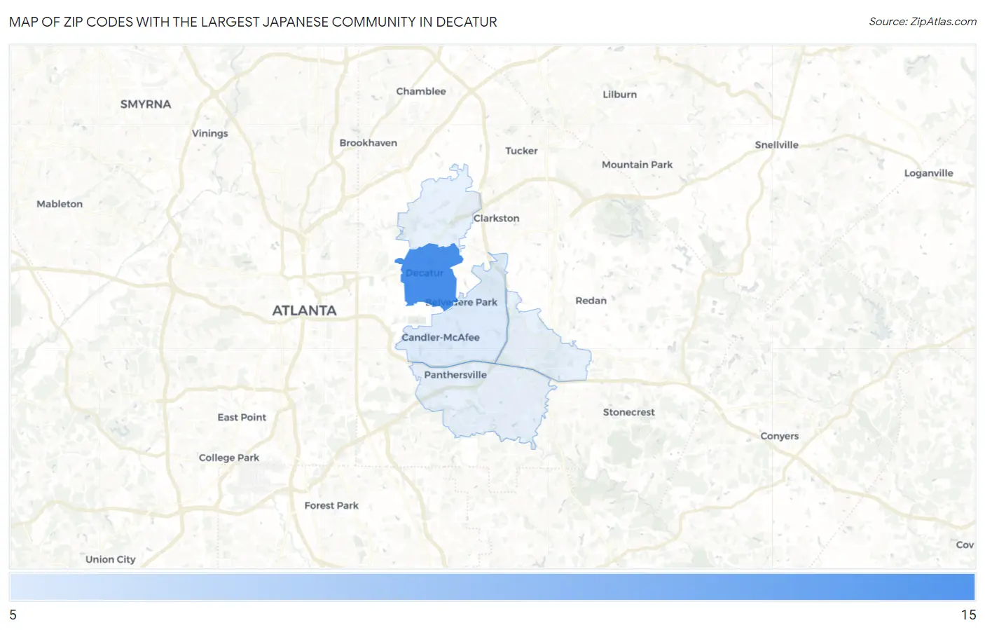 Zip Codes with the Largest Japanese Community in Decatur Map