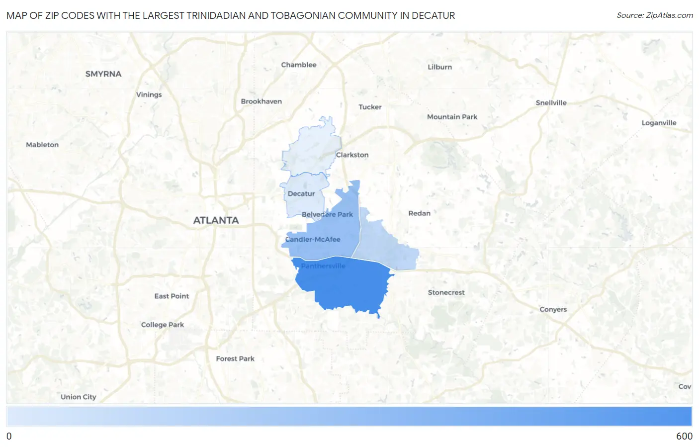 Zip Codes with the Largest Trinidadian and Tobagonian Community in Decatur Map