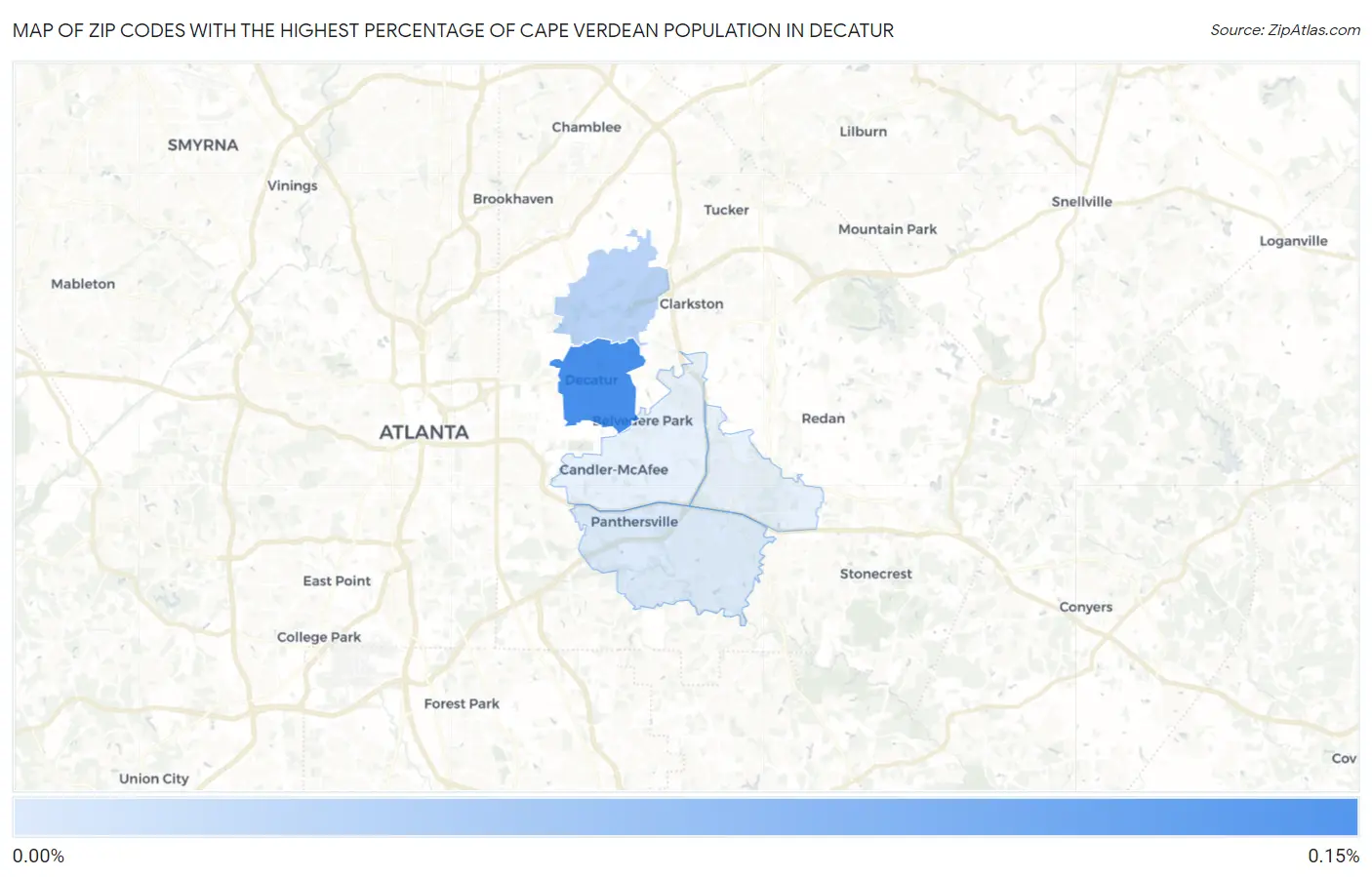 Zip Codes with the Highest Percentage of Cape Verdean Population in Decatur Map