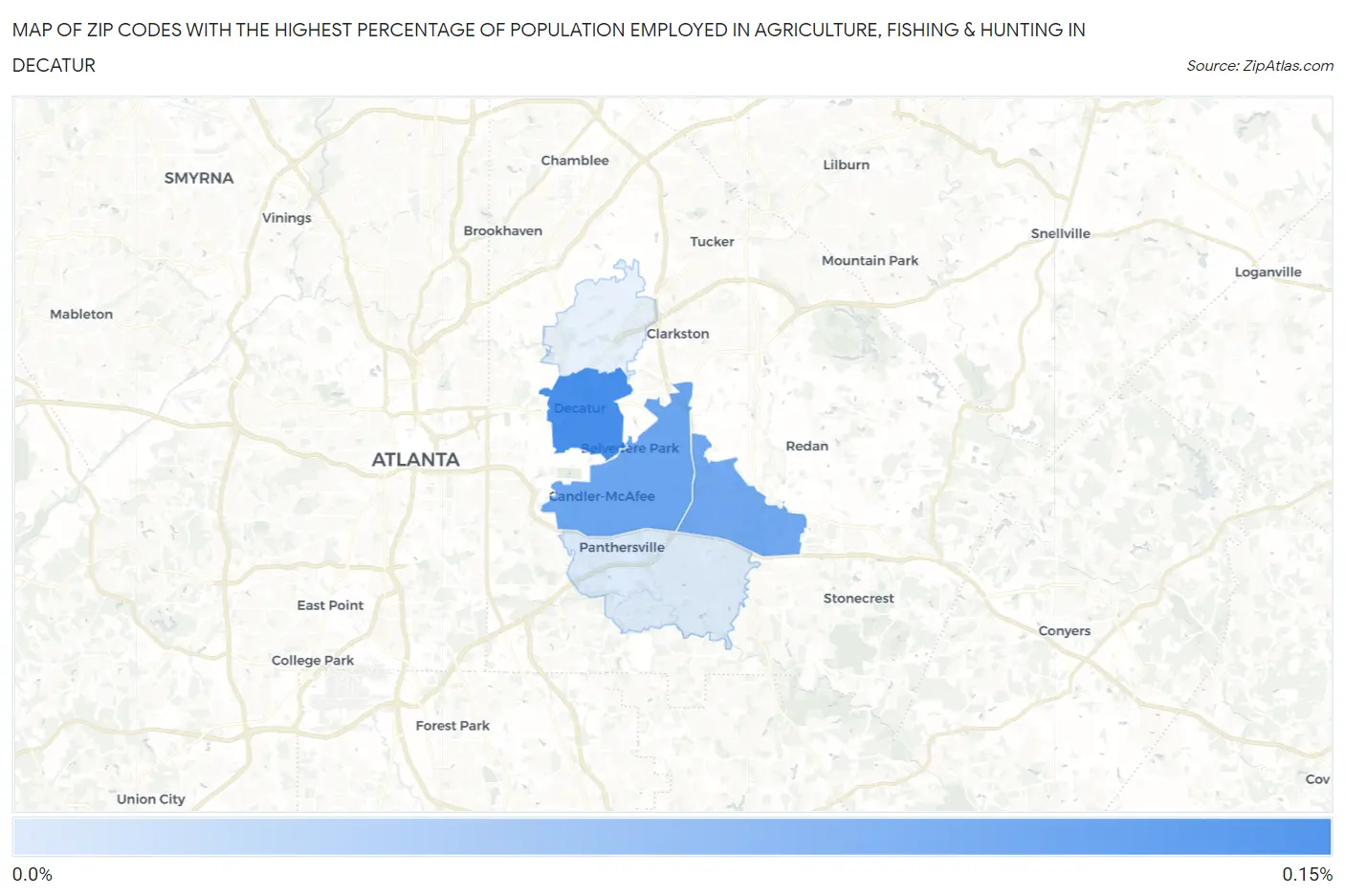 Zip Codes with the Highest Percentage of Population Employed in Agriculture, Fishing & Hunting in Decatur Map