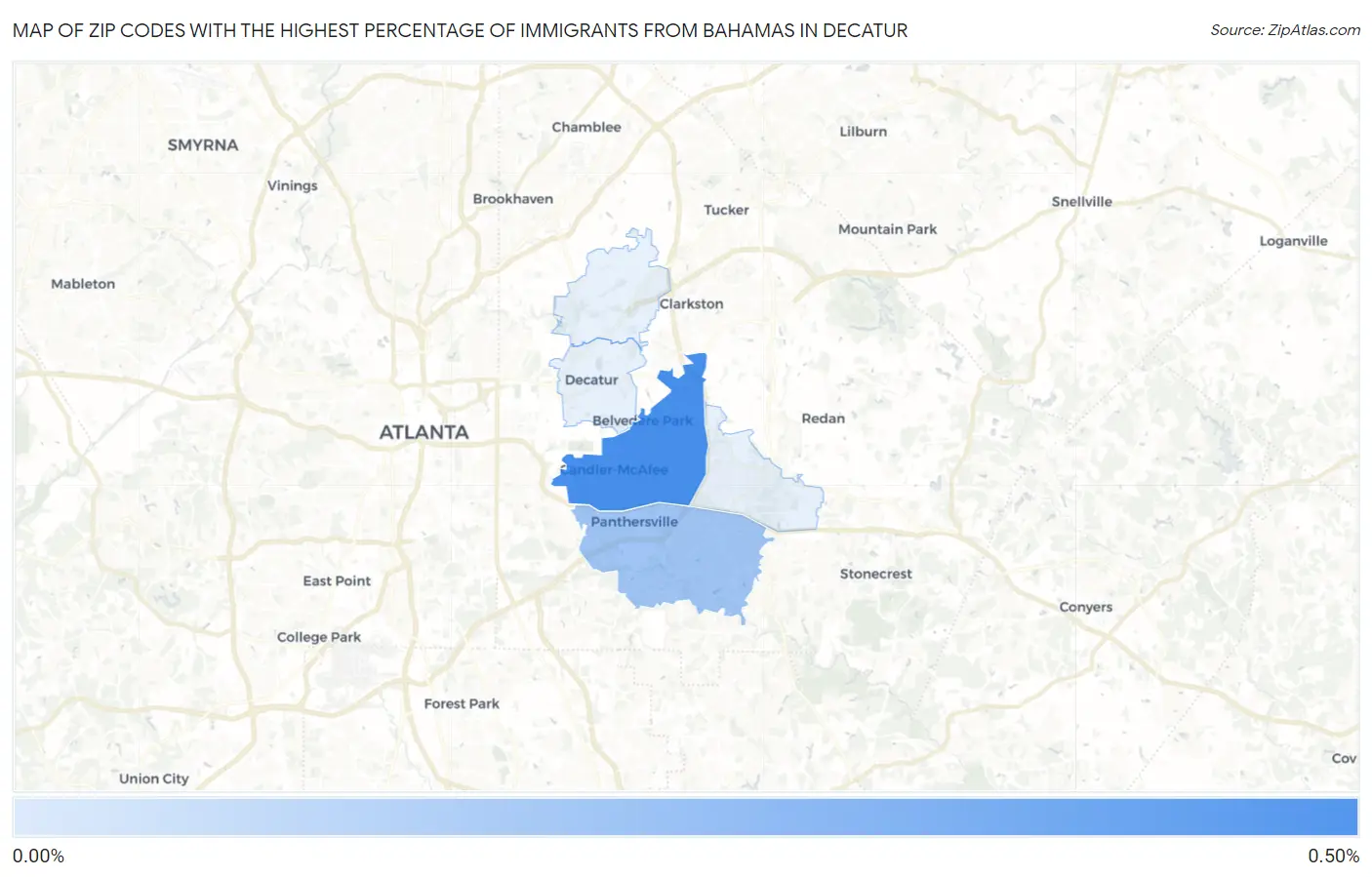 Zip Codes with the Highest Percentage of Immigrants from Bahamas in Decatur Map