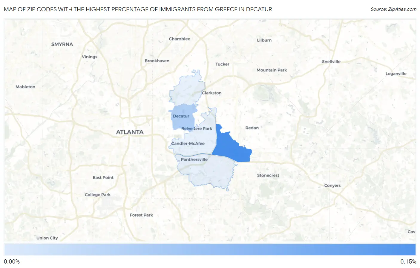 Zip Codes with the Highest Percentage of Immigrants from Greece in Decatur Map