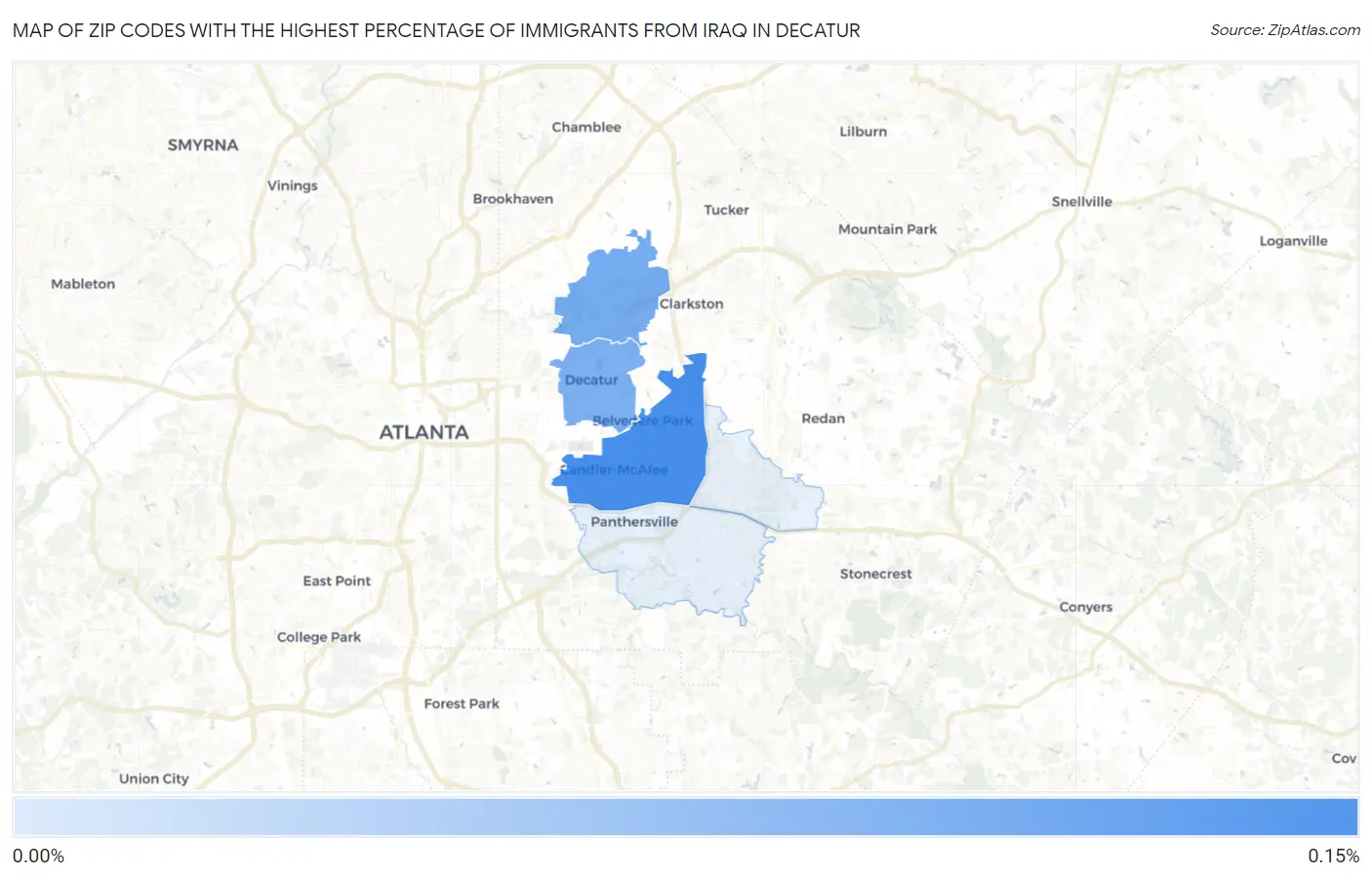 Zip Codes with the Highest Percentage of Immigrants from Iraq in Decatur Map