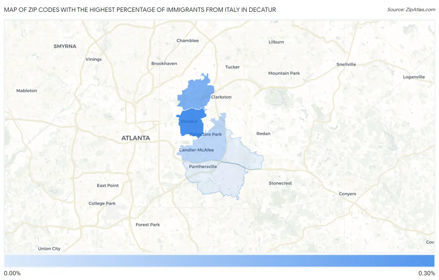 Zip Codes with the Highest Percentage of Immigrants from Italy in Decatur Map