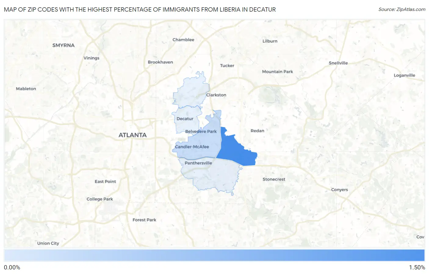 Zip Codes with the Highest Percentage of Immigrants from Liberia in Decatur Map