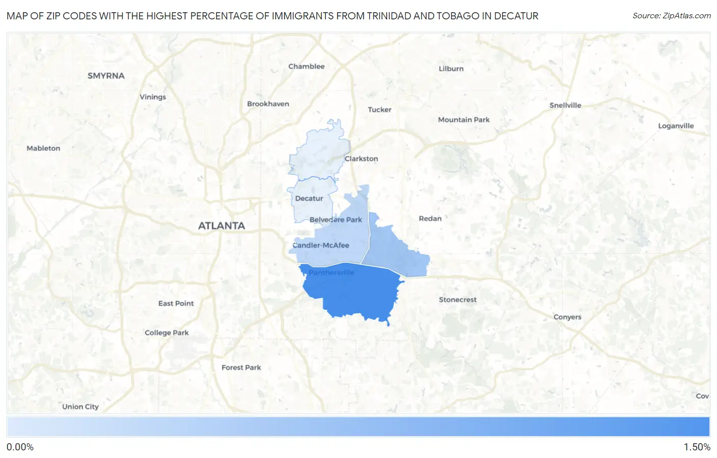 Zip Codes with the Highest Percentage of Immigrants from Trinidad and Tobago in Decatur Map