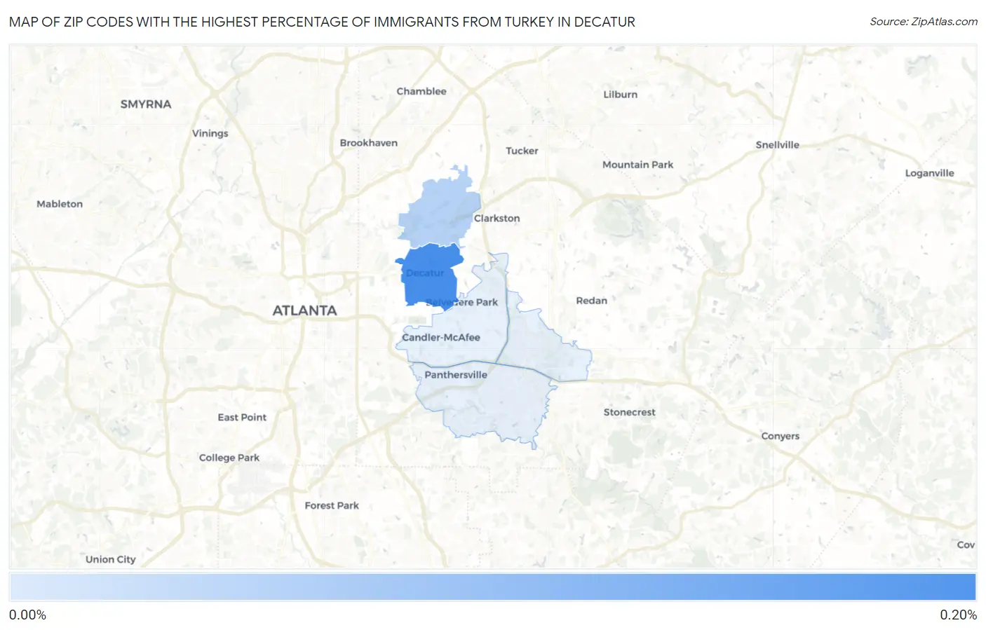 Zip Codes with the Highest Percentage of Immigrants from Turkey in Decatur Map