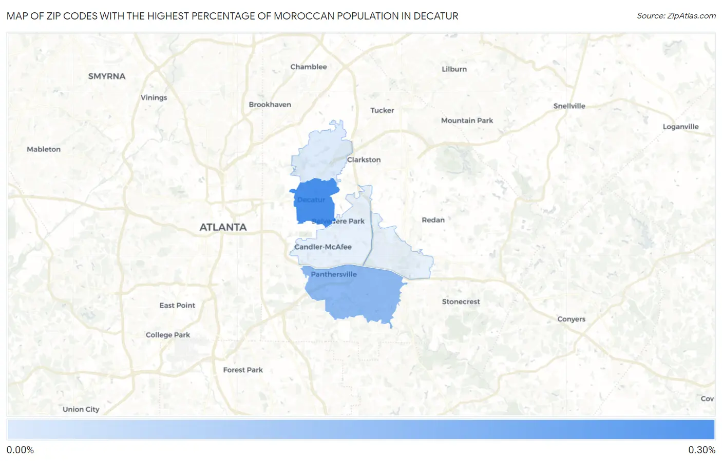 Zip Codes with the Highest Percentage of Moroccan Population in Decatur Map