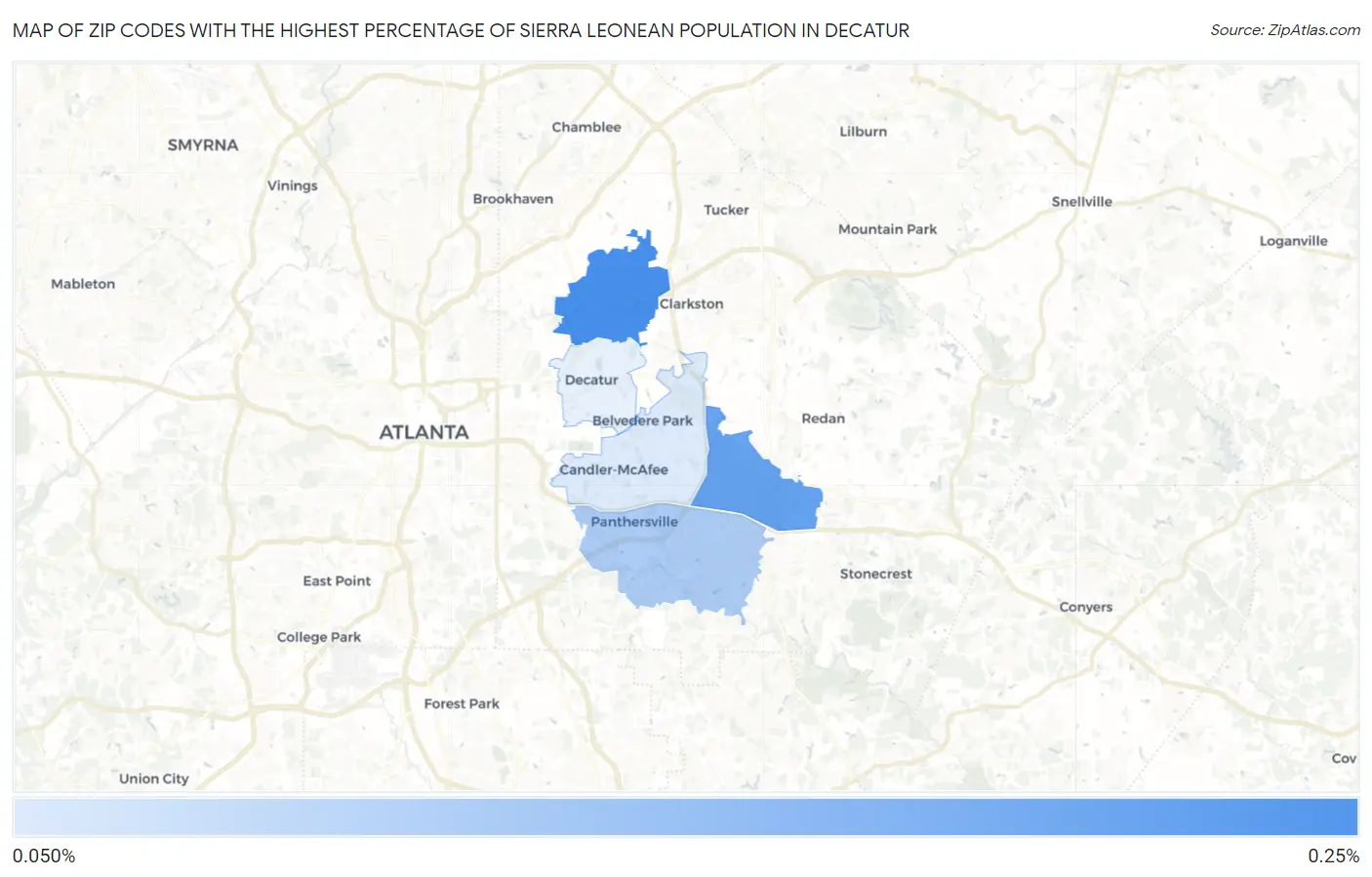 Zip Codes with the Highest Percentage of Sierra Leonean Population in Decatur Map