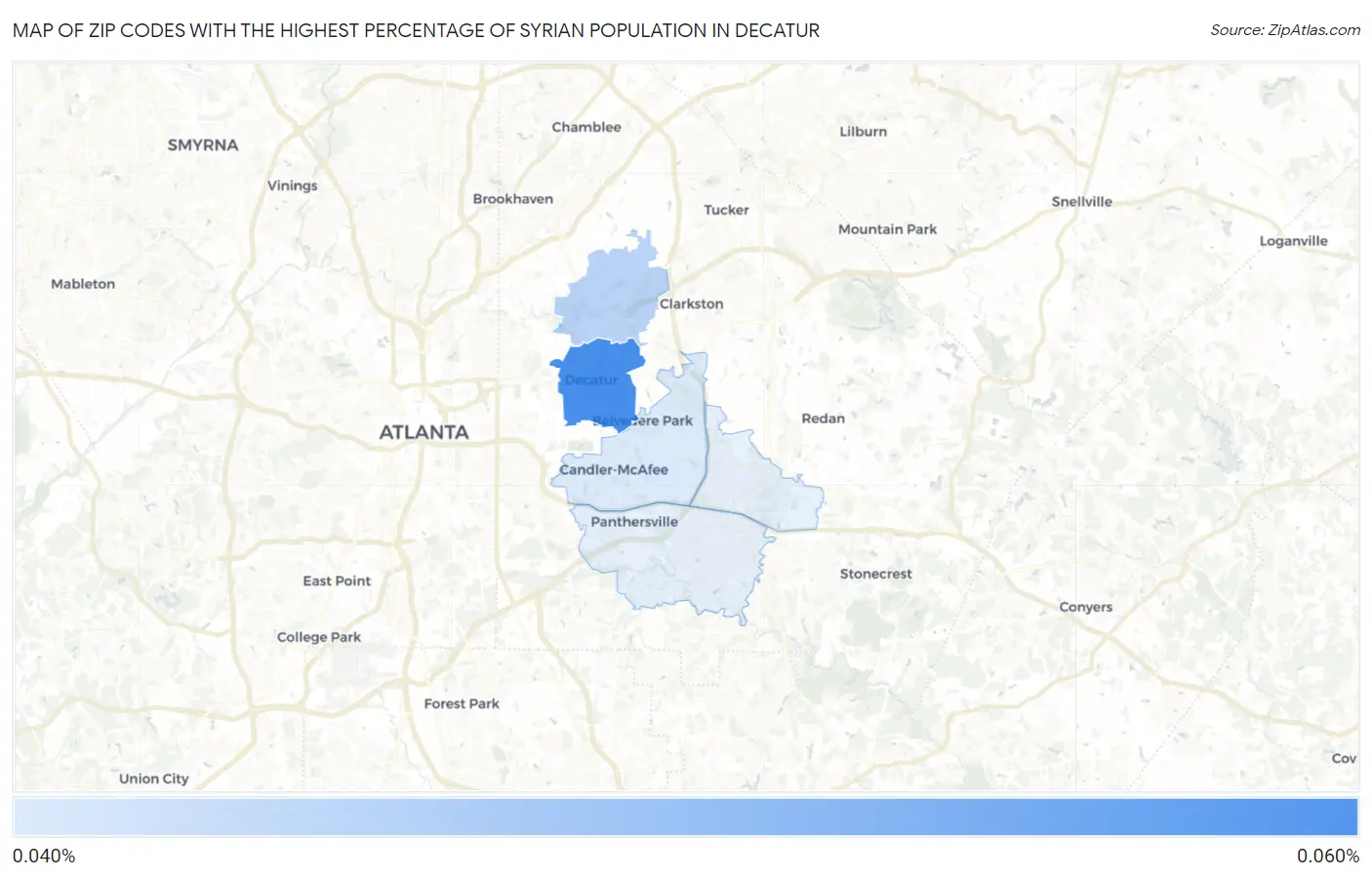 Zip Codes with the Highest Percentage of Syrian Population in Decatur Map
