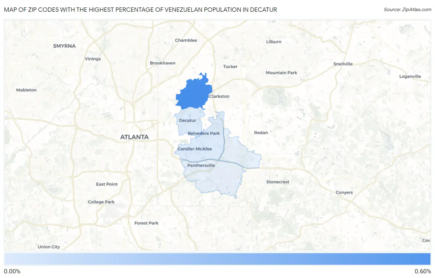 Zip Codes with the Highest Percentage of Venezuelan Population in Decatur Map