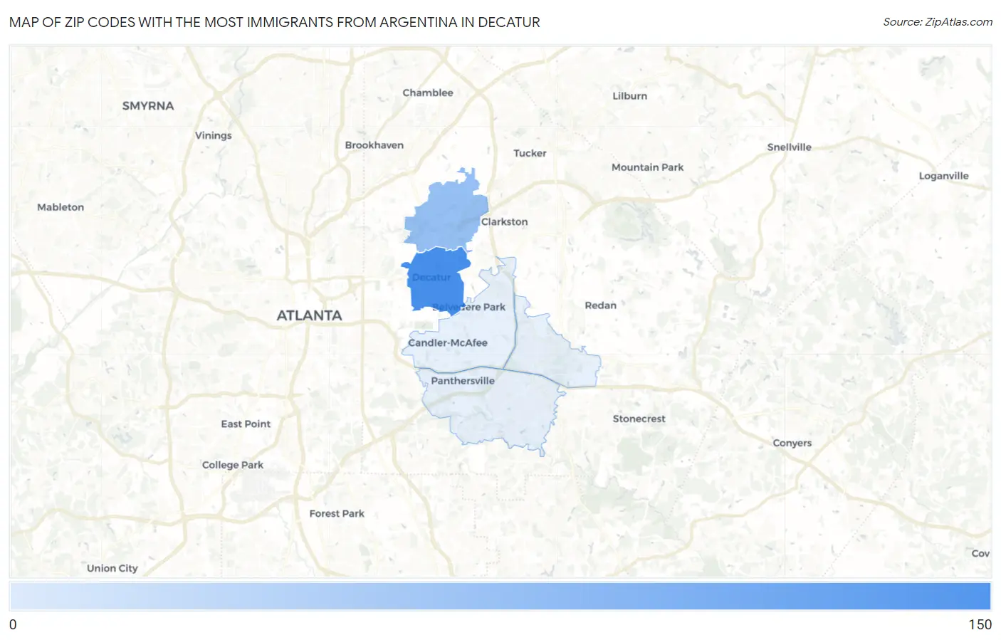 Zip Codes with the Most Immigrants from Argentina in Decatur Map