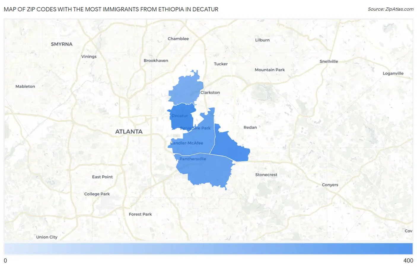 Zip Codes with the Most Immigrants from Ethiopia in Decatur Map