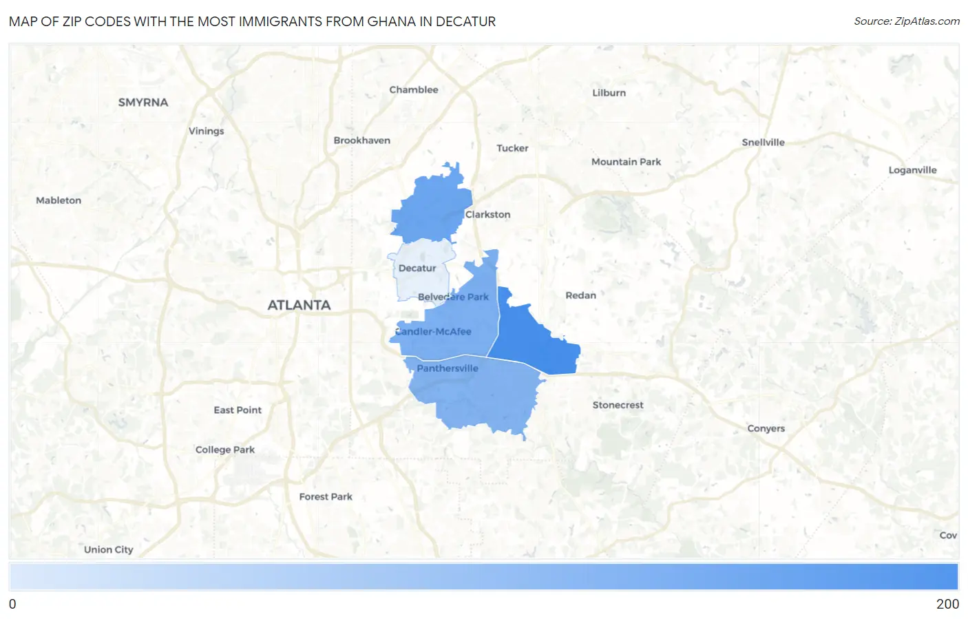 Zip Codes with the Most Immigrants from Ghana in Decatur Map