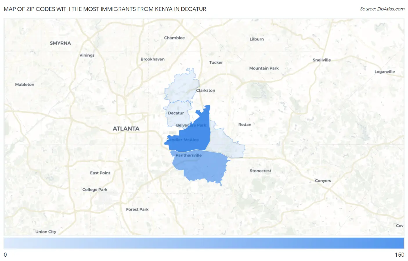 Zip Codes with the Most Immigrants from Kenya in Decatur Map