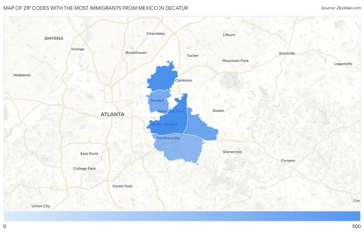 Zip Codes with the Most Immigrants from Mexico in Decatur Map
