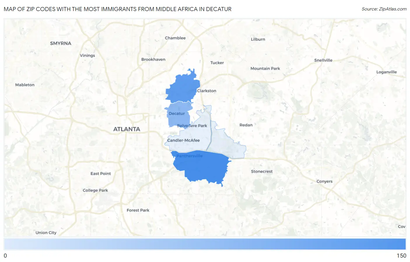 Zip Codes with the Most Immigrants from Middle Africa in Decatur Map
