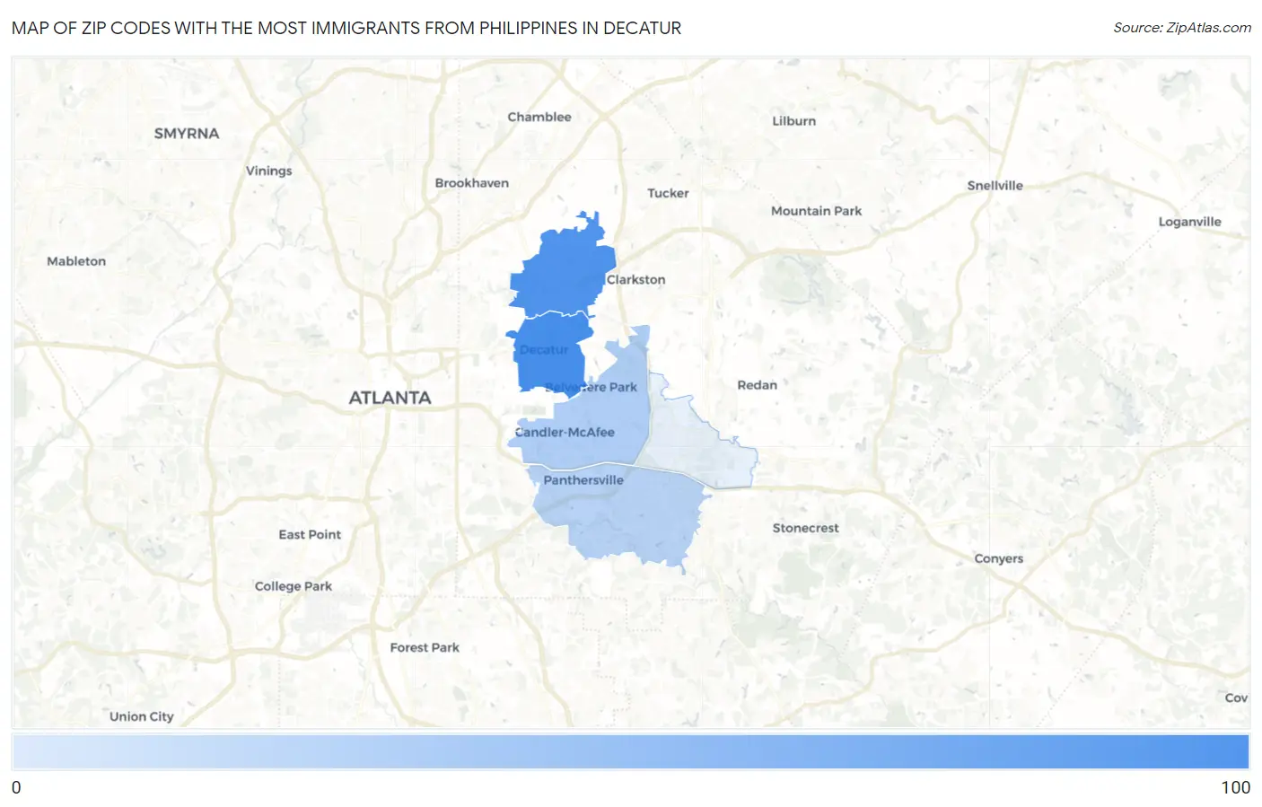 Zip Codes with the Most Immigrants from Philippines in Decatur Map