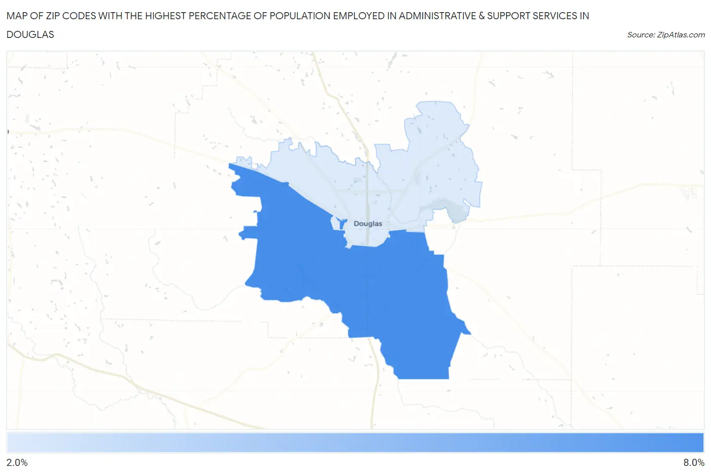 Zip Codes with the Highest Percentage of Population Employed in Administrative & Support Services in Douglas Map