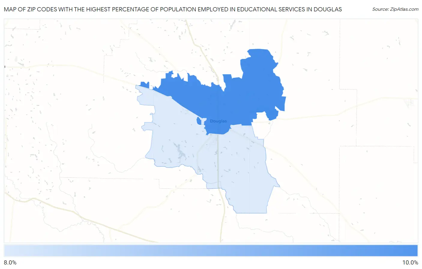 Zip Codes with the Highest Percentage of Population Employed in Educational Services in Douglas Map