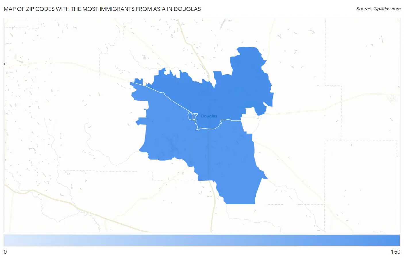 Zip Codes with the Most Immigrants from Asia in Douglas Map