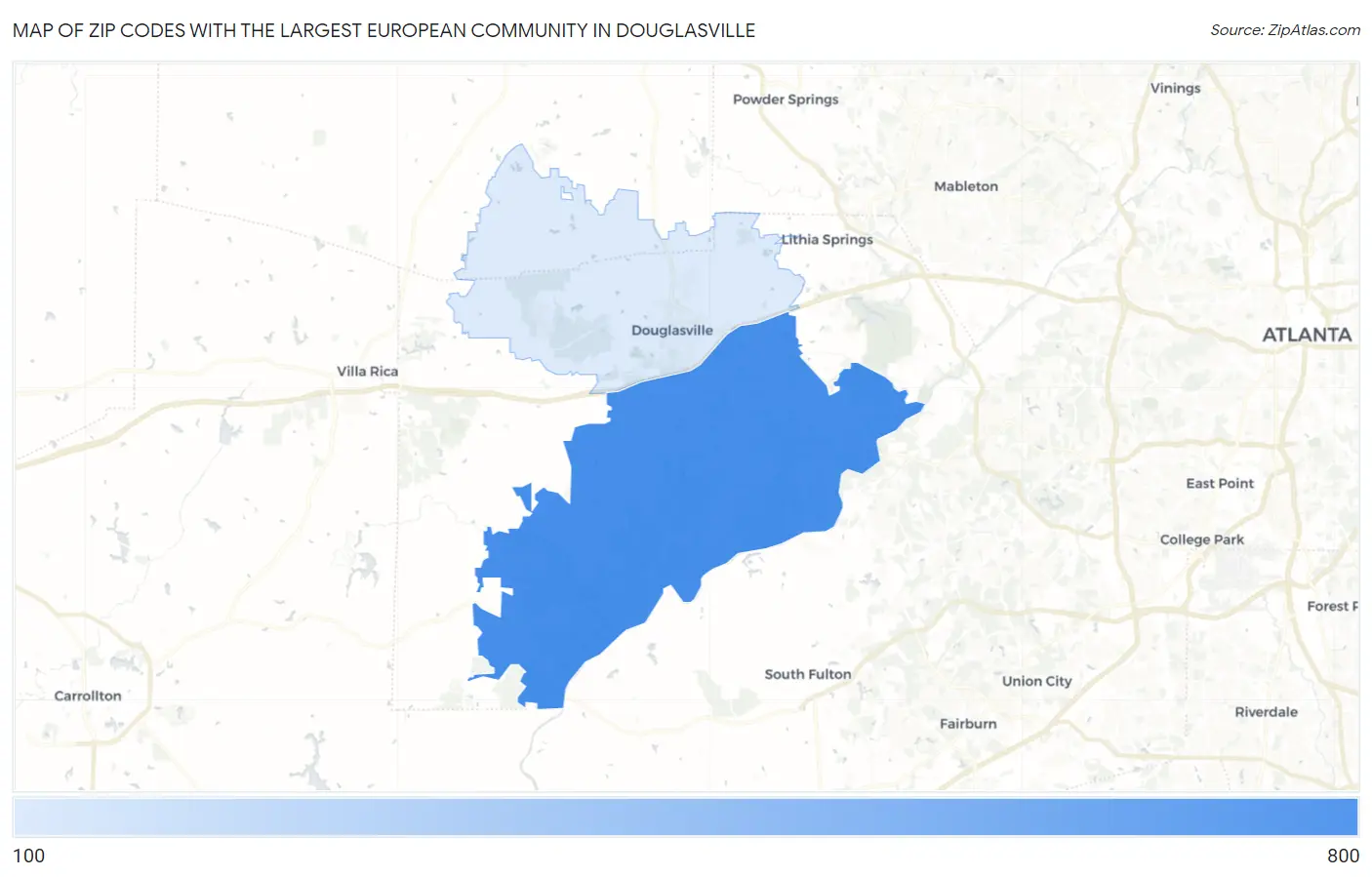 Zip Codes with the Largest European Community in Douglasville Map
