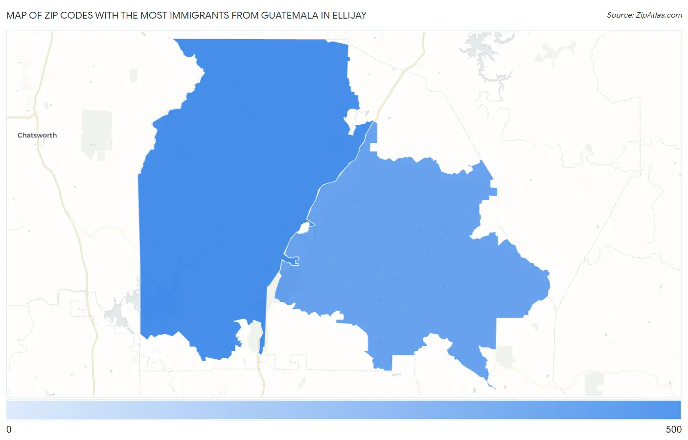 Zip Codes with the Most Immigrants from Guatemala in Ellijay Map