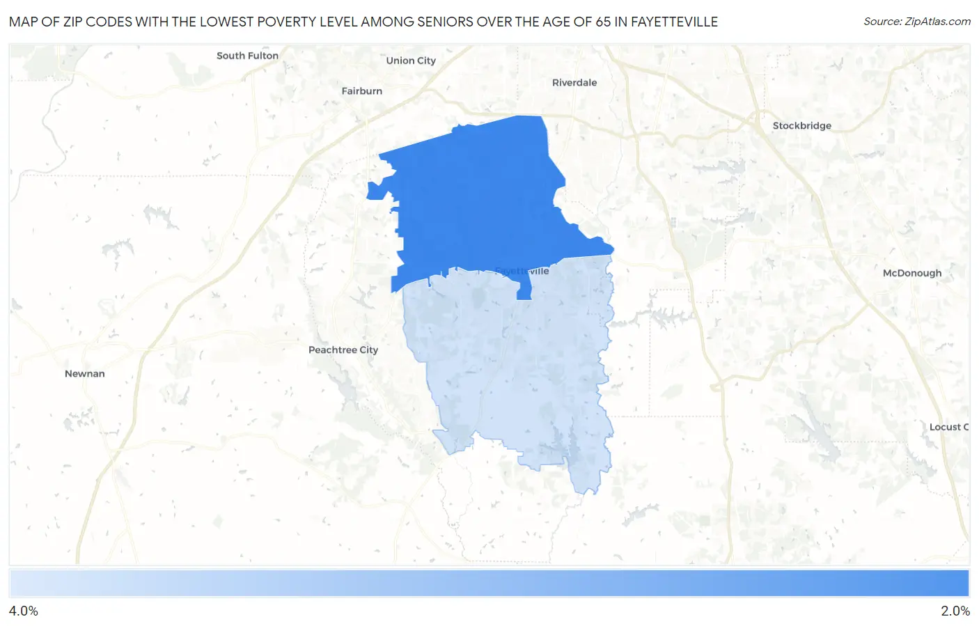 Zip Codes with the Lowest Poverty Level Among Seniors Over the Age of 65 in Fayetteville Map