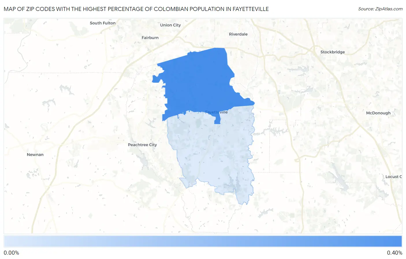 Zip Codes with the Highest Percentage of Colombian Population in Fayetteville Map
