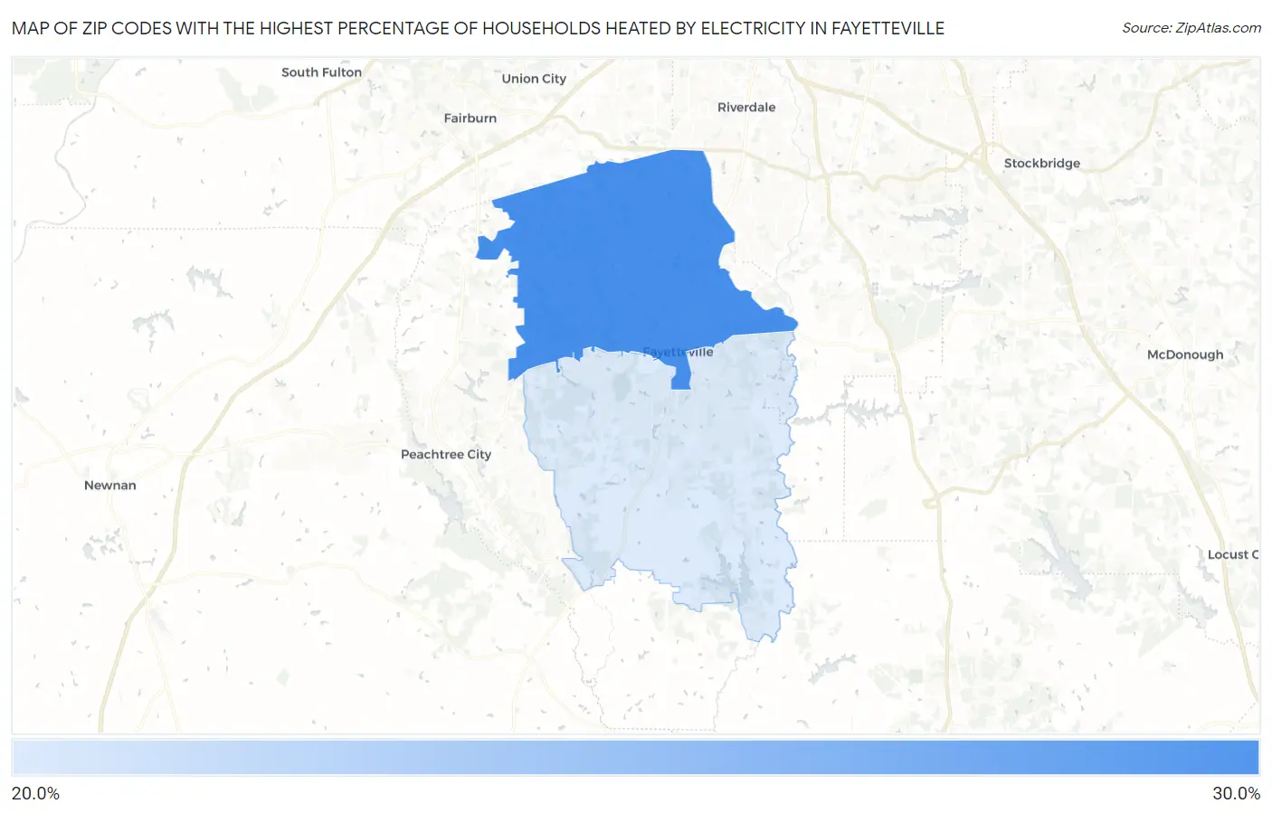 Zip Codes with the Highest Percentage of Households Heated by Electricity in Fayetteville Map