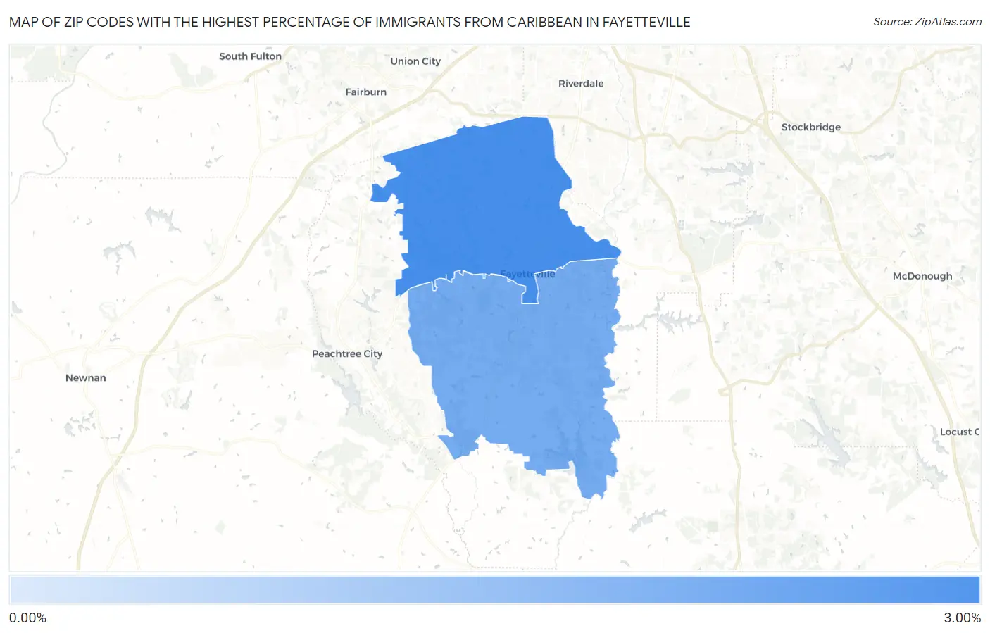Zip Codes with the Highest Percentage of Immigrants from Caribbean in Fayetteville Map