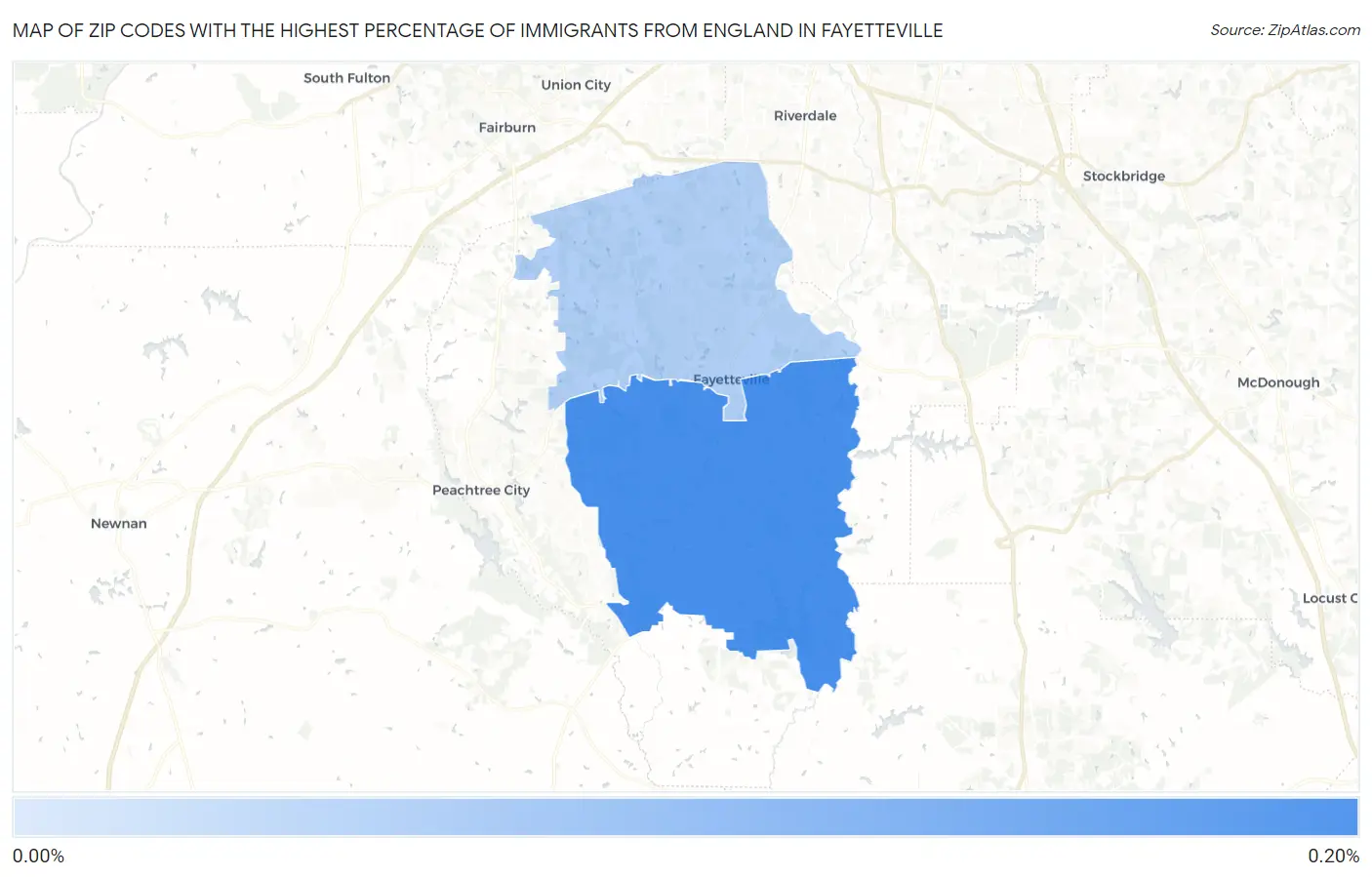 Zip Codes with the Highest Percentage of Immigrants from England in Fayetteville Map