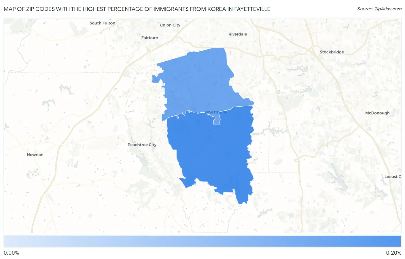 Zip Codes with the Highest Percentage of Immigrants from Korea in Fayetteville Map